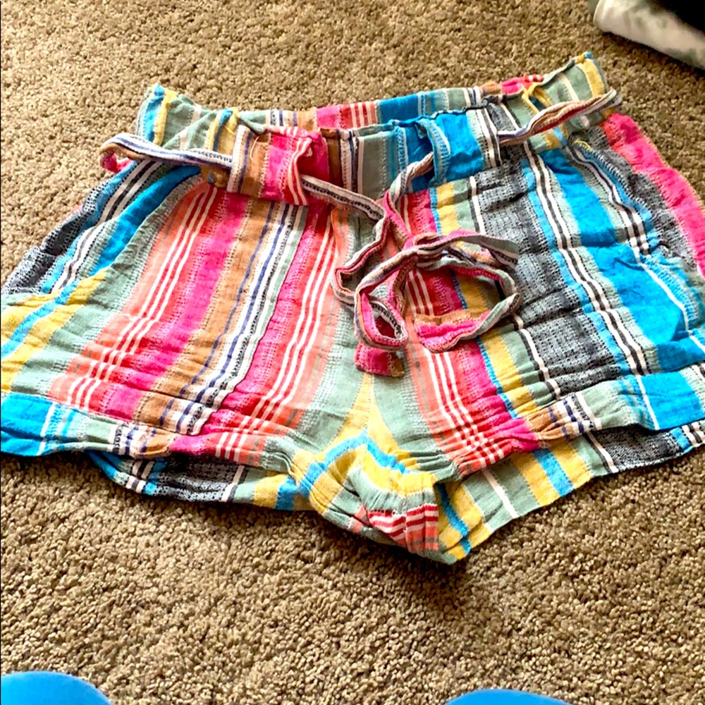 Multi colored high waisted shorts.